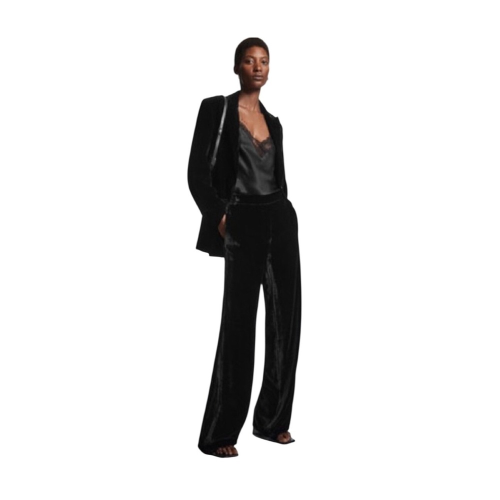 COS Pants Womens 8 Wide Leg Dark Blue Velvet Silk Rayon EUC